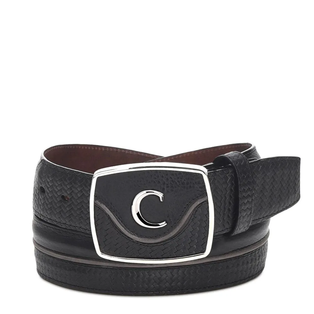 CV414RS - Cuadra black fashion cowboy woven cowhide leather belt for men