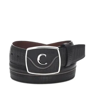 CV414RS - Cuadra black fashion cowboy woven cowhide leather belt for men