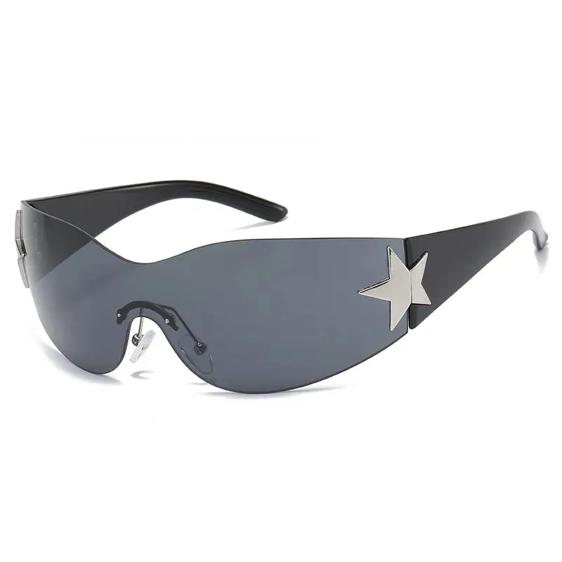 Cycling Y2K Rimless Punk One Piece Sunglasses Women Goggle Luxury Brand Shades Sun Glasses Female Five Star Wrap Around Eyewear
