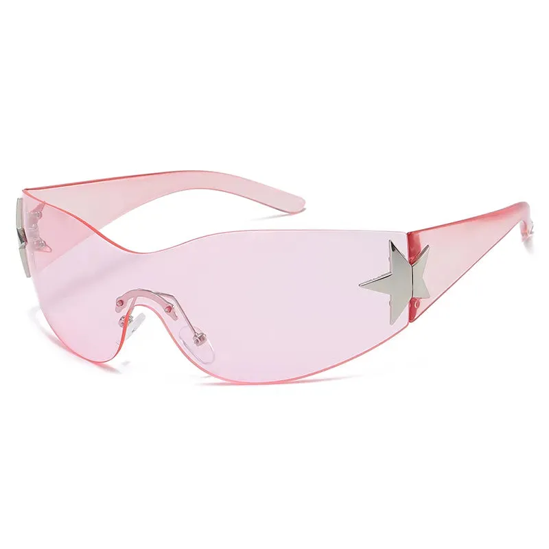 Cycling Y2K Rimless Punk One Piece Sunglasses Women Goggle Luxury Brand Shades Sun Glasses Female Five Star Wrap Around Eyewear