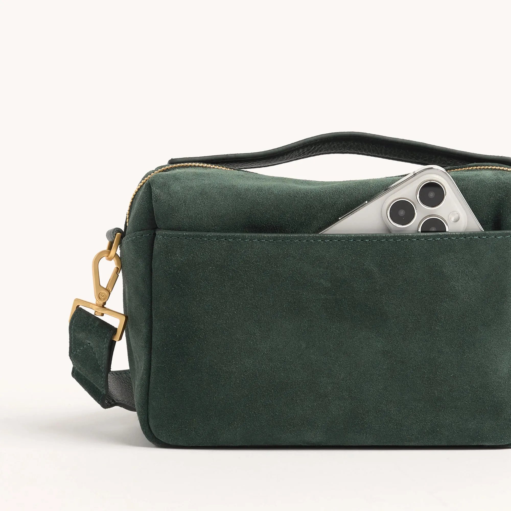Evan Crossbody | Green Room Suede/Brushed Gold | Sml