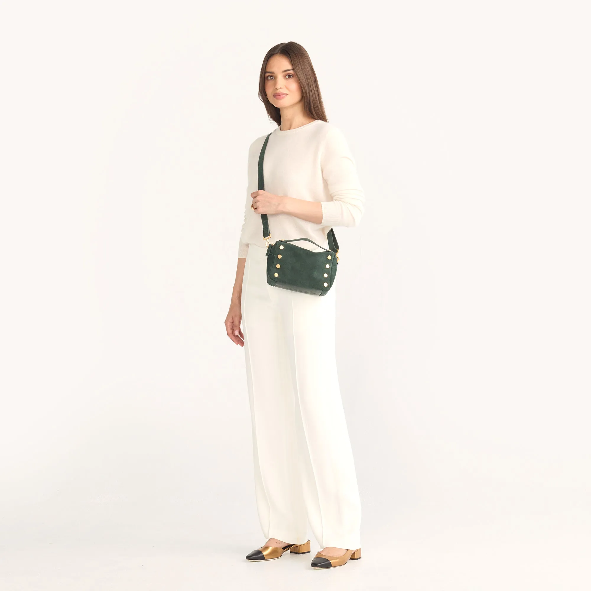 Evan Crossbody | Green Room Suede/Brushed Gold | Sml