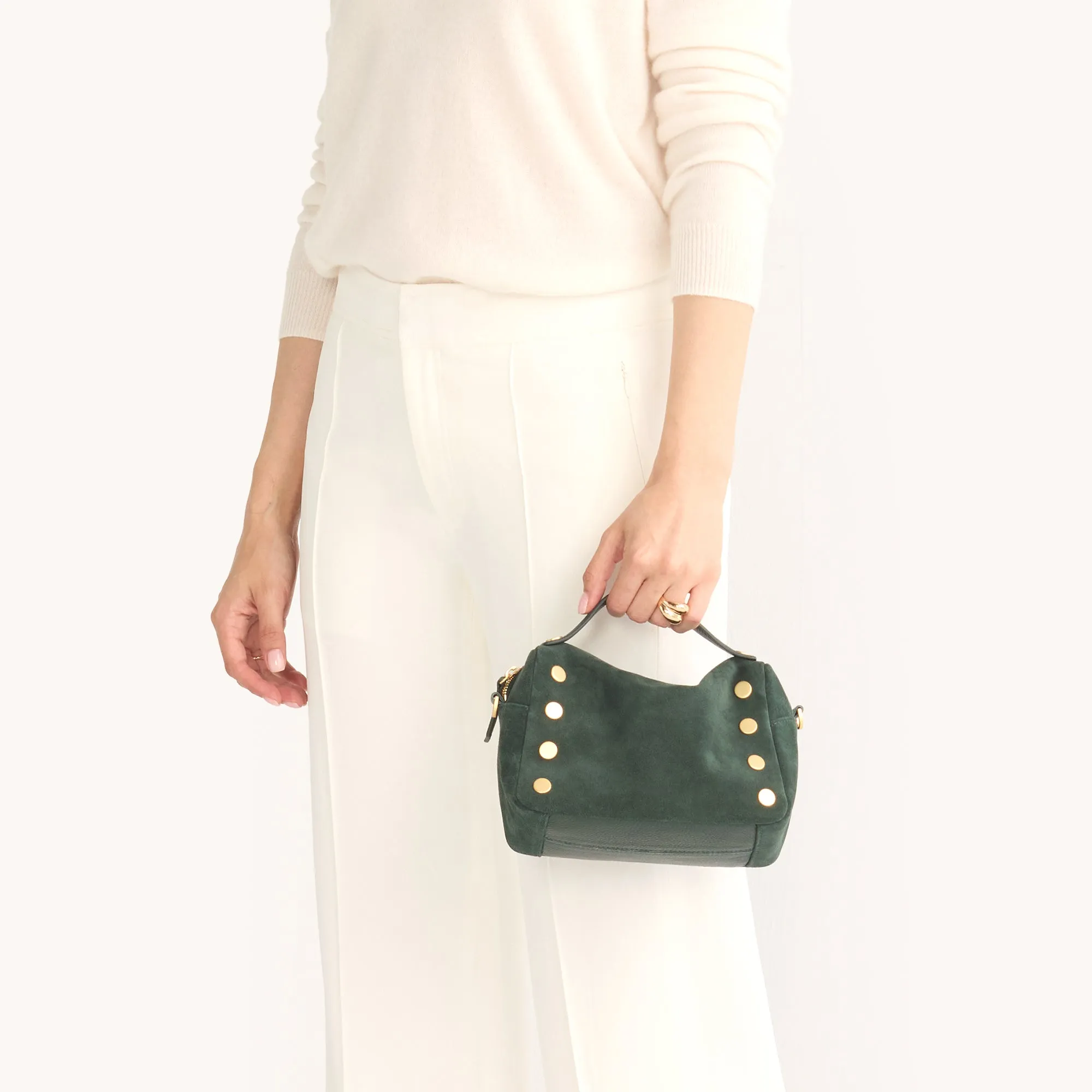 Evan Crossbody | Green Room Suede/Brushed Gold | Sml