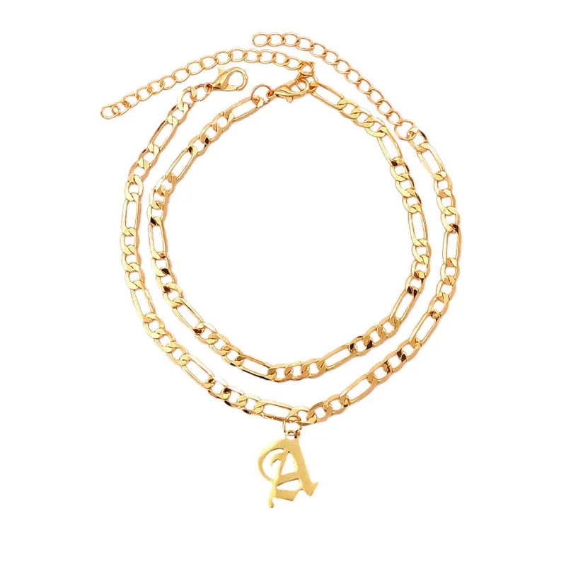 Flatfoosie A-Z Letter Initial Anklets Bracelet For Women Gold Color Alphabet Anklet Boho Summer Beach Barefoot Foot Jewelry Gift
