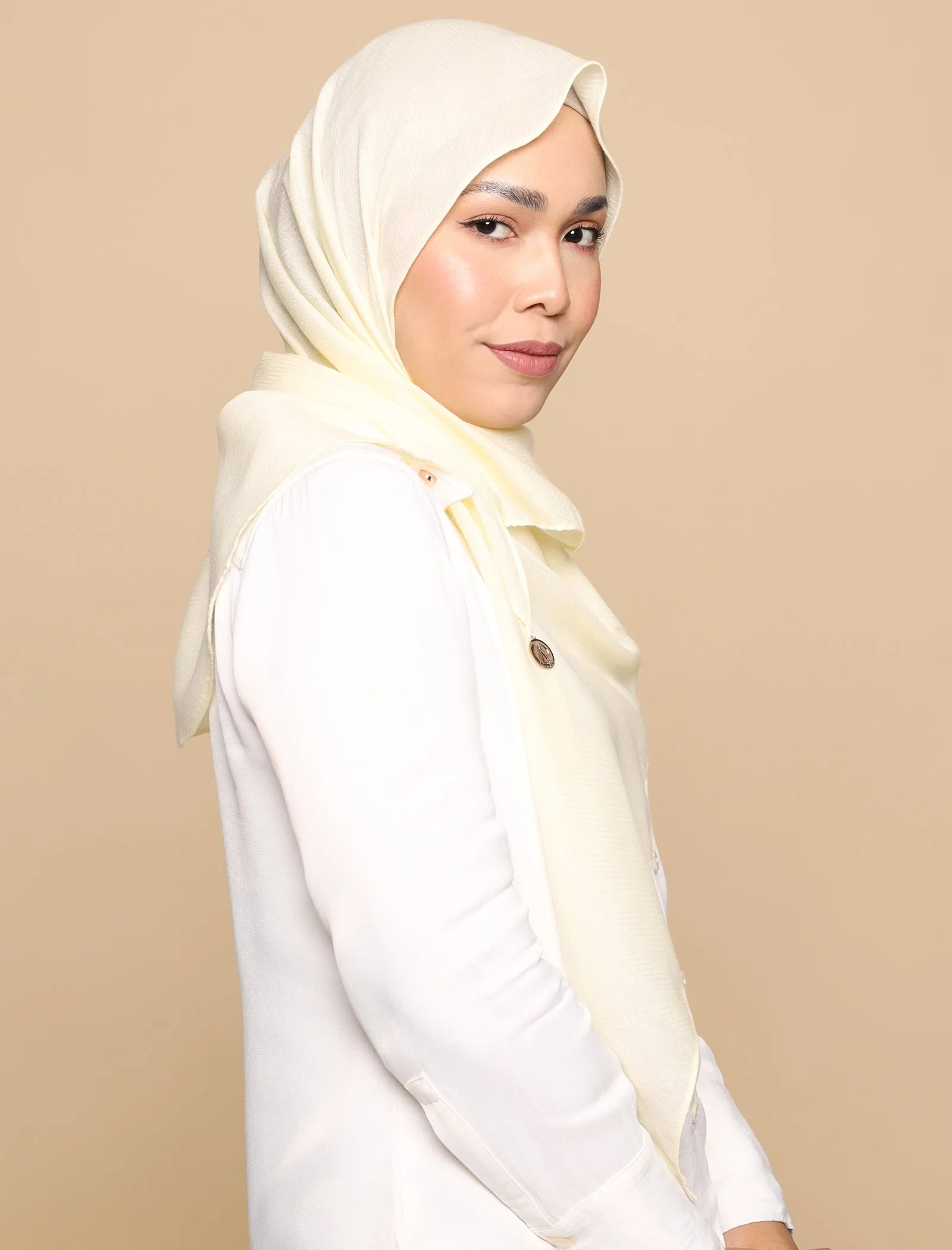Herringbone Voile Tri Scarf - Pale Yellow