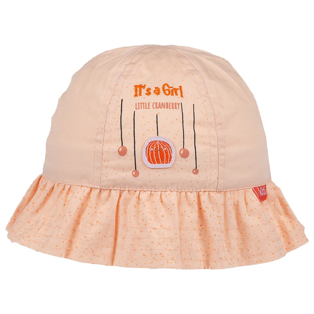 Infant Bucket Hat, It's A Girl Cranberry Cotton Printed Babies Hat, Infant Pink Hat, 0-18 Months