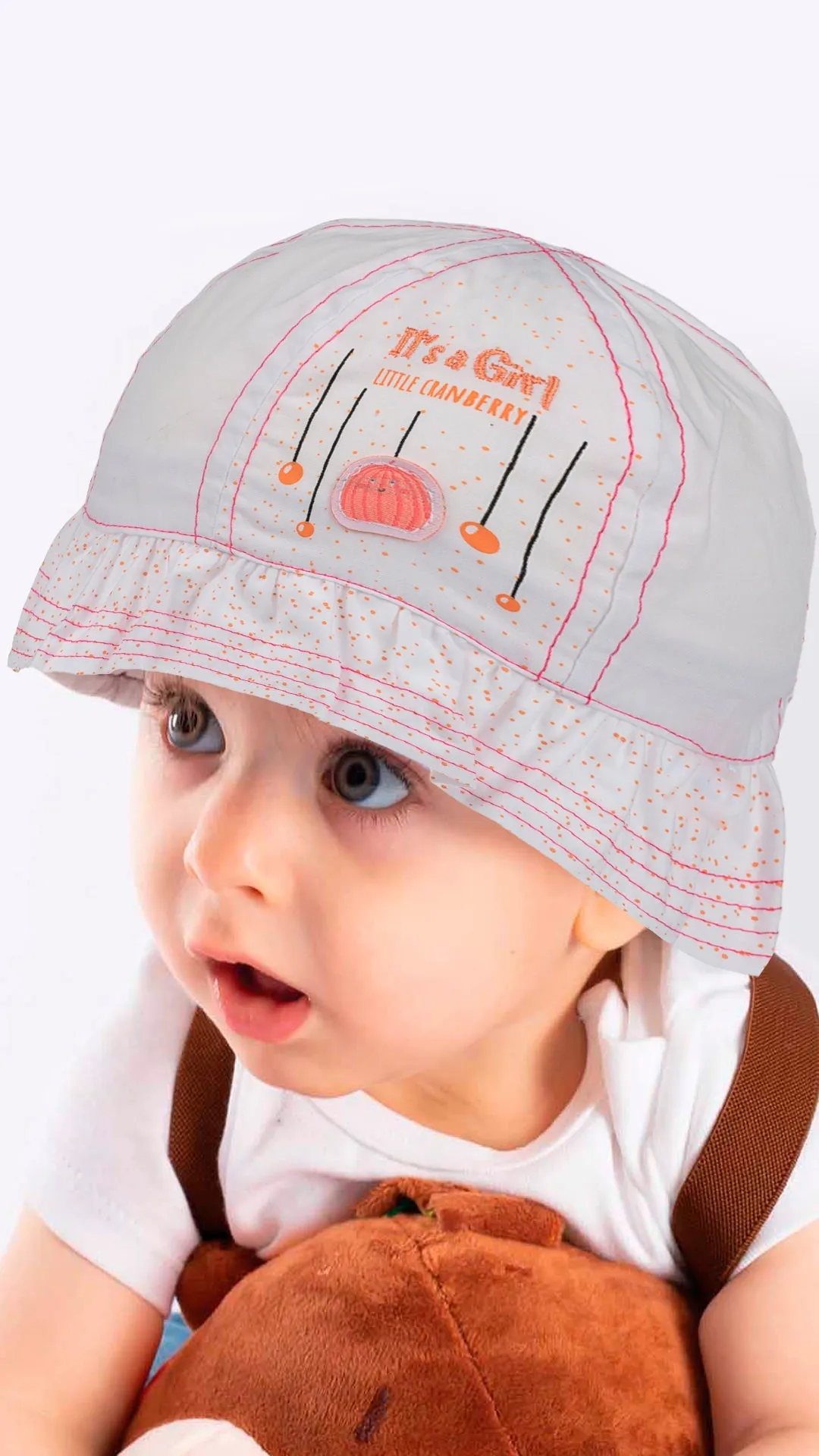 Infant Bucket Hat, It's A Girl Cranberry Cotton Printed Babies Hat, Infant Pink Hat, 0-18 Months