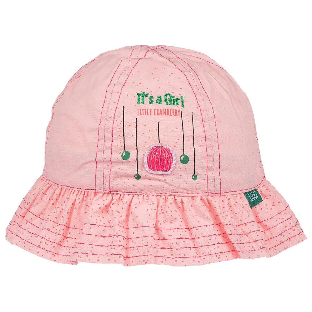Infant Bucket Hat, It's A Girl Cranberry Cotton Printed Babies Hat, Infant Pink Hat, 0-18 Months