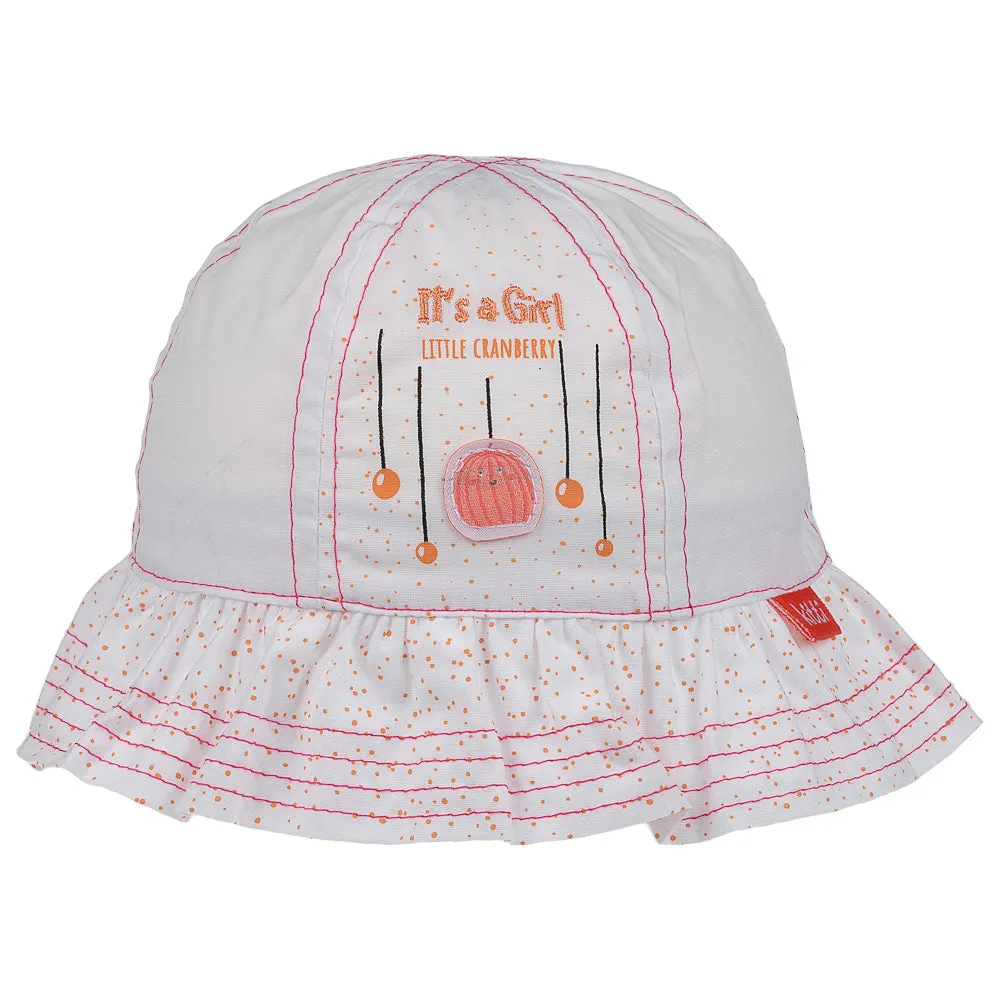 Infant Bucket Hat, It's A Girl Cranberry Cotton Printed Babies Hat, Infant Pink Hat, 0-18 Months