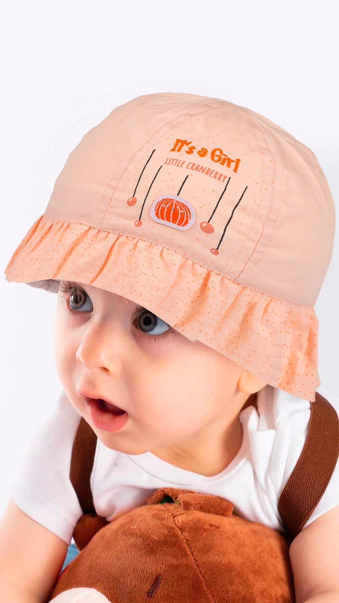 Infant Bucket Hat, It's A Girl Cranberry Cotton Printed Babies Hat, Infant Pink Hat, 0-18 Months