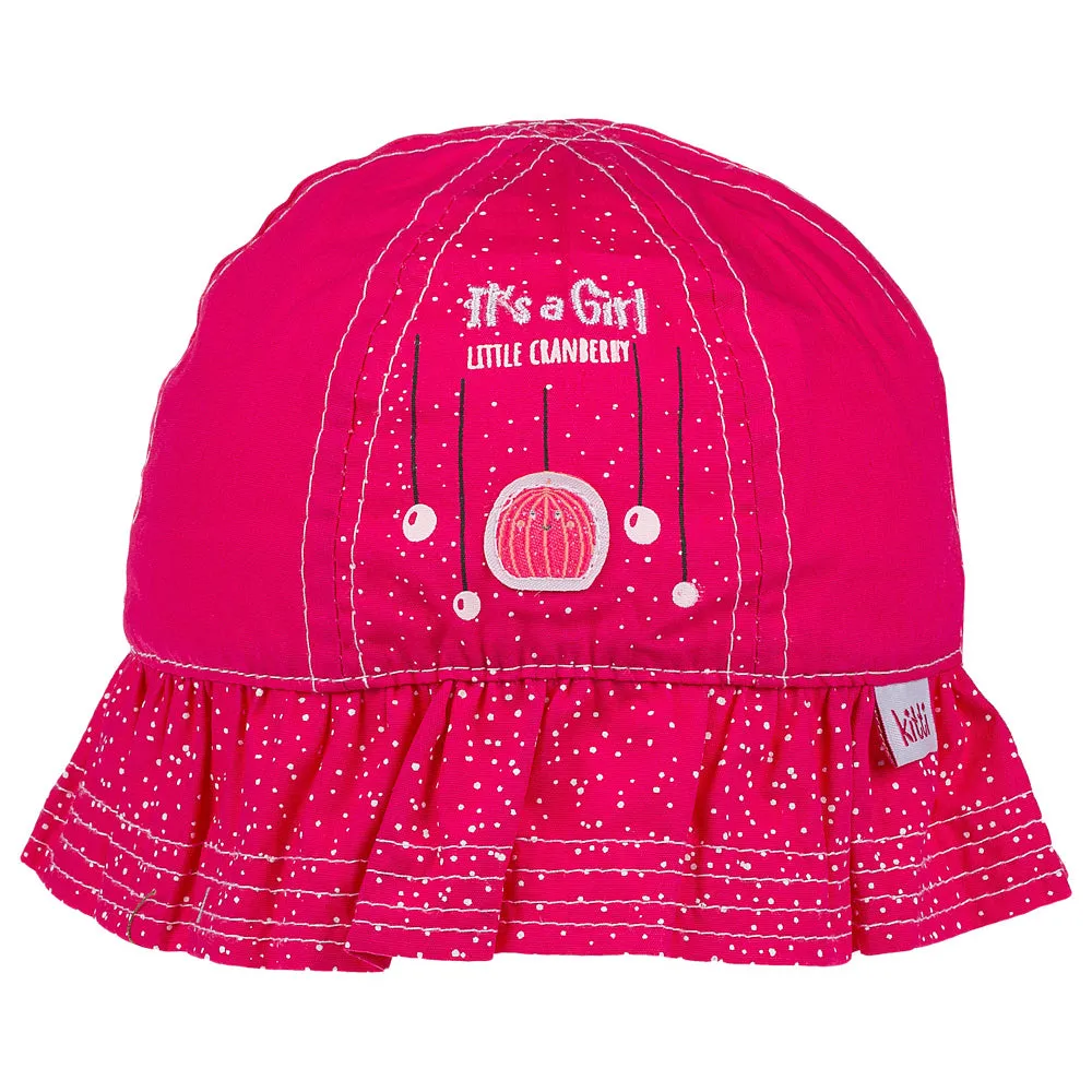 Infant Bucket Hat, It's A Girl Cranberry Cotton Printed Babies Hat, Infant Pink Hat, 0-18 Months