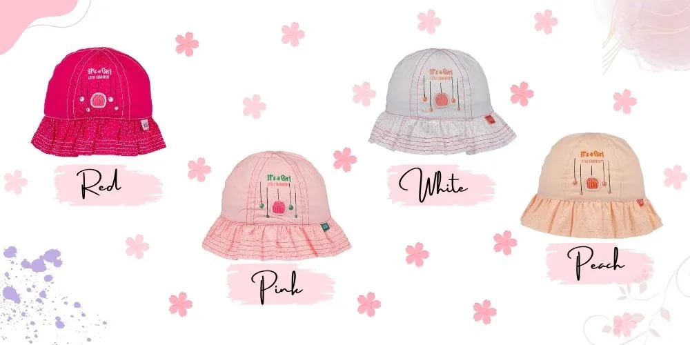 Infant Bucket Hat, It's A Girl Cranberry Cotton Printed Babies Hat, Infant Pink Hat, 0-18 Months