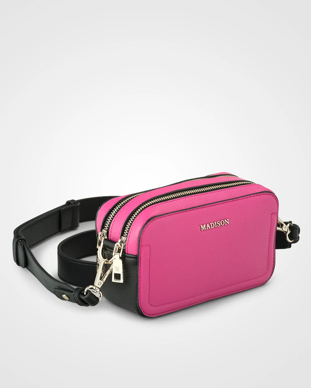Maddie Double Zip Camera Crossbody Bag   Monogram Stripe Bag Strap