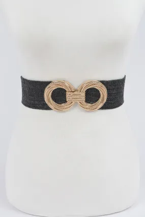 Metal Oo Buckle Plus Size Stretch Straw Belt