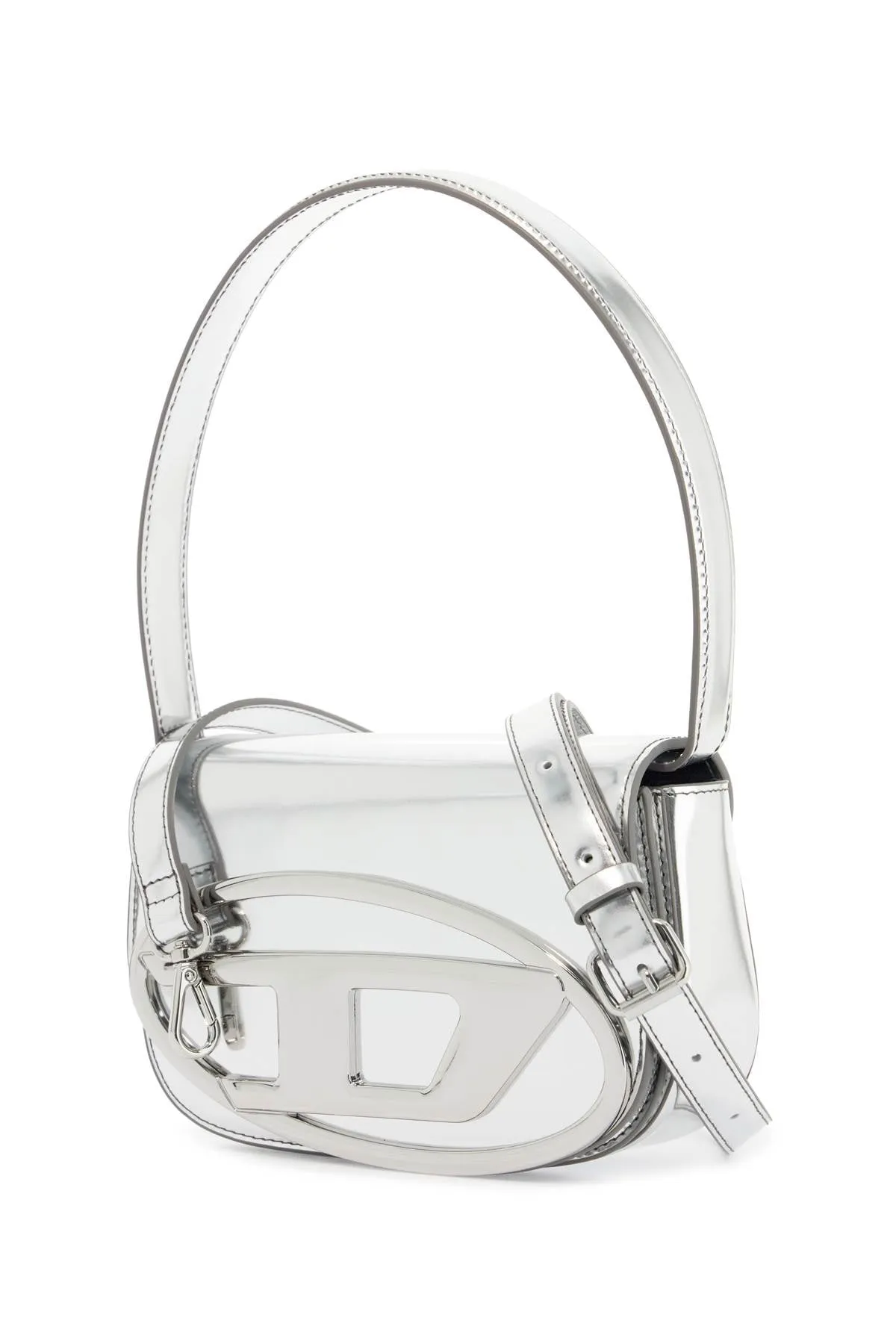 METALLIC SILVER SHOULDER BAG 1DR COMPACT WITH ADJUSTABLE STRAP