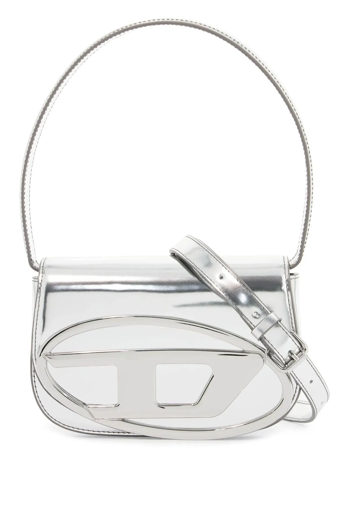 METALLIC SILVER SHOULDER BAG 1DR COMPACT WITH ADJUSTABLE STRAP
