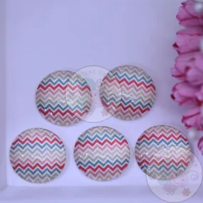 Small Round Glass Cabochon - Colorful Zig Zag