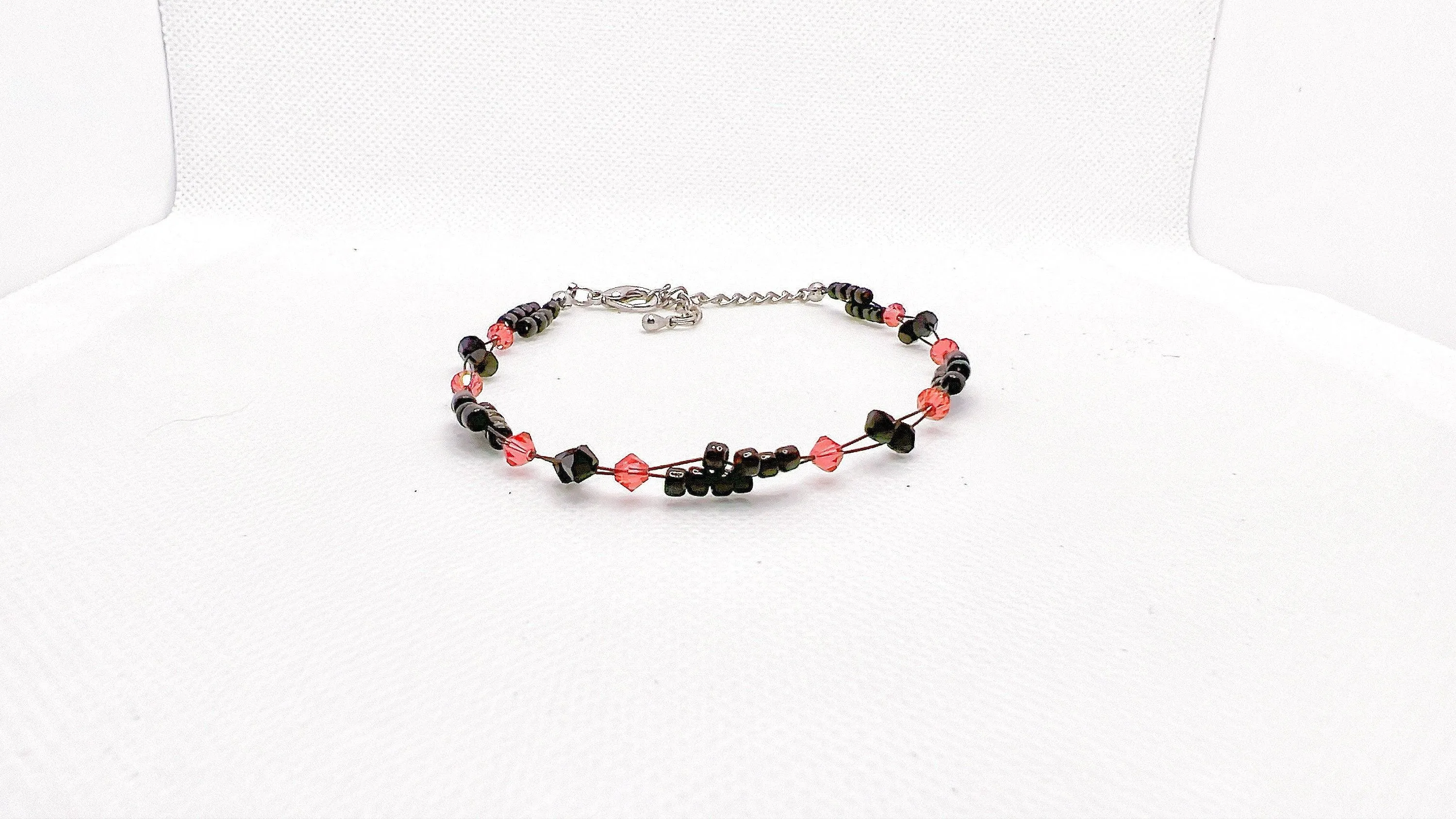 Sunset Red Crystal Miyuki Bead Anklet