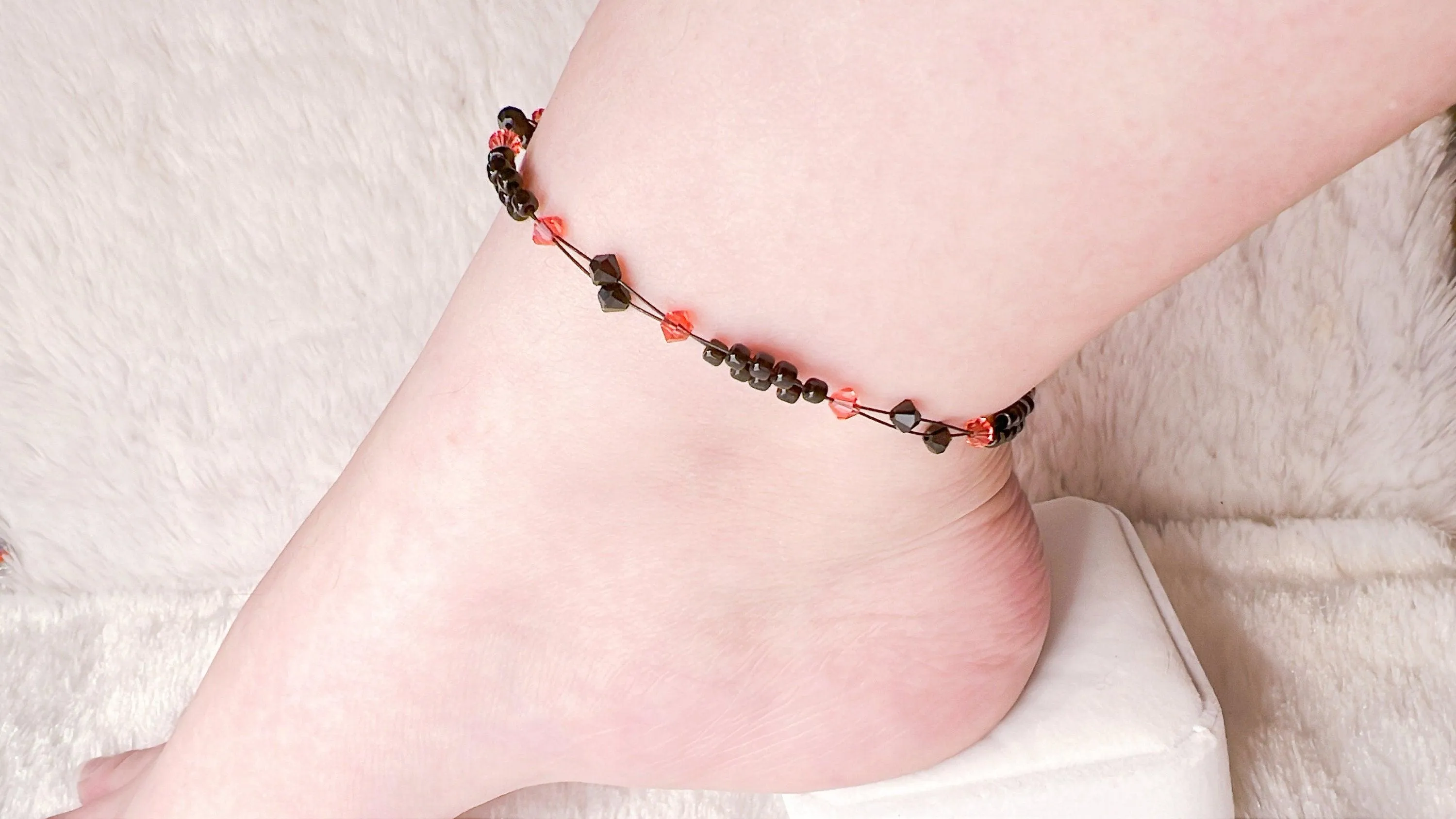 Sunset Red Crystal Miyuki Bead Anklet