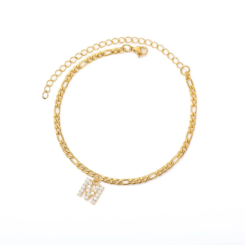 Tiny A-Z Initial Letter Anklets For Women Stainless Steel Gold Color Alphabet Cuban Link Anklet Bracelet Boho Jewelry Gift Bijou