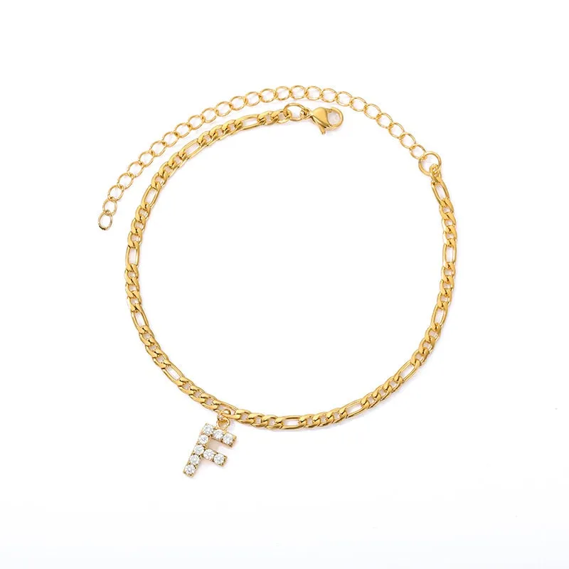 Tiny A-Z Initial Letter Anklets For Women Stainless Steel Gold Color Alphabet Cuban Link Anklet Bracelet Boho Jewelry Gift Bijou
