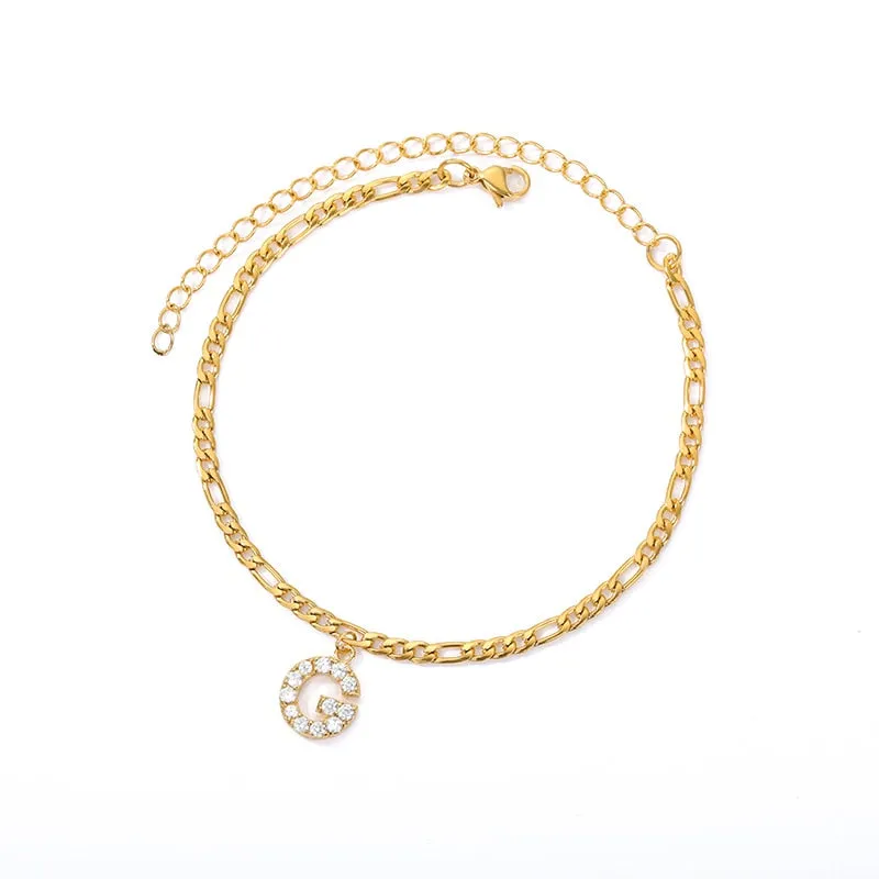 Tiny A-Z Initial Letter Anklets For Women Stainless Steel Gold Color Alphabet Cuban Link Anklet Bracelet Boho Jewelry Gift Bijou
