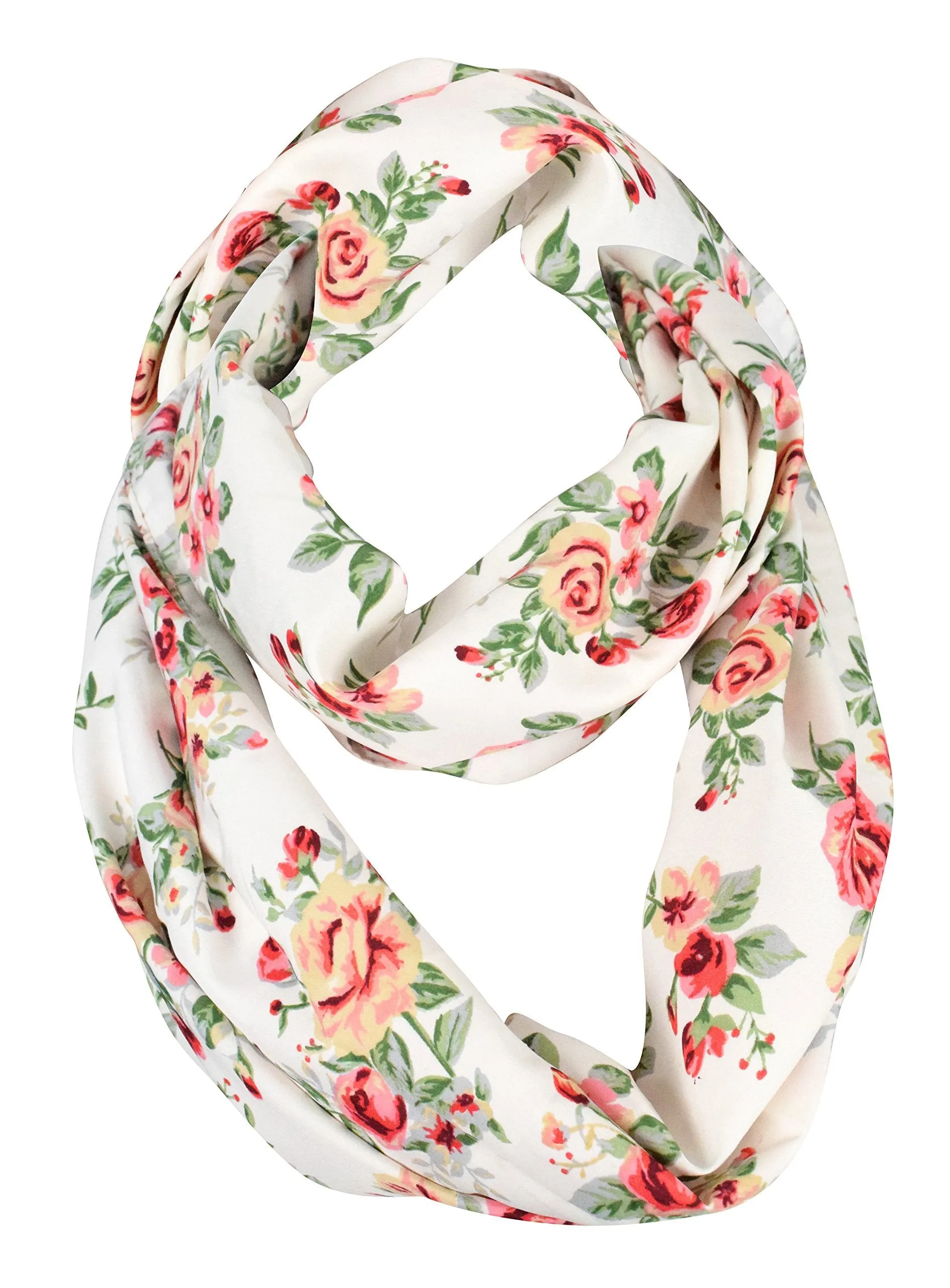 White Rose Exclusive Vintage Floral Prints Infinity Loop Scarves Light Scarf
